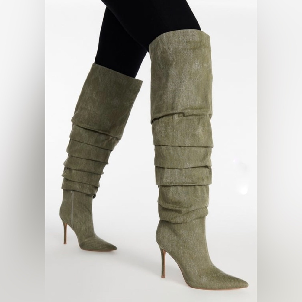 Denim Thigh High Slouchy Boots